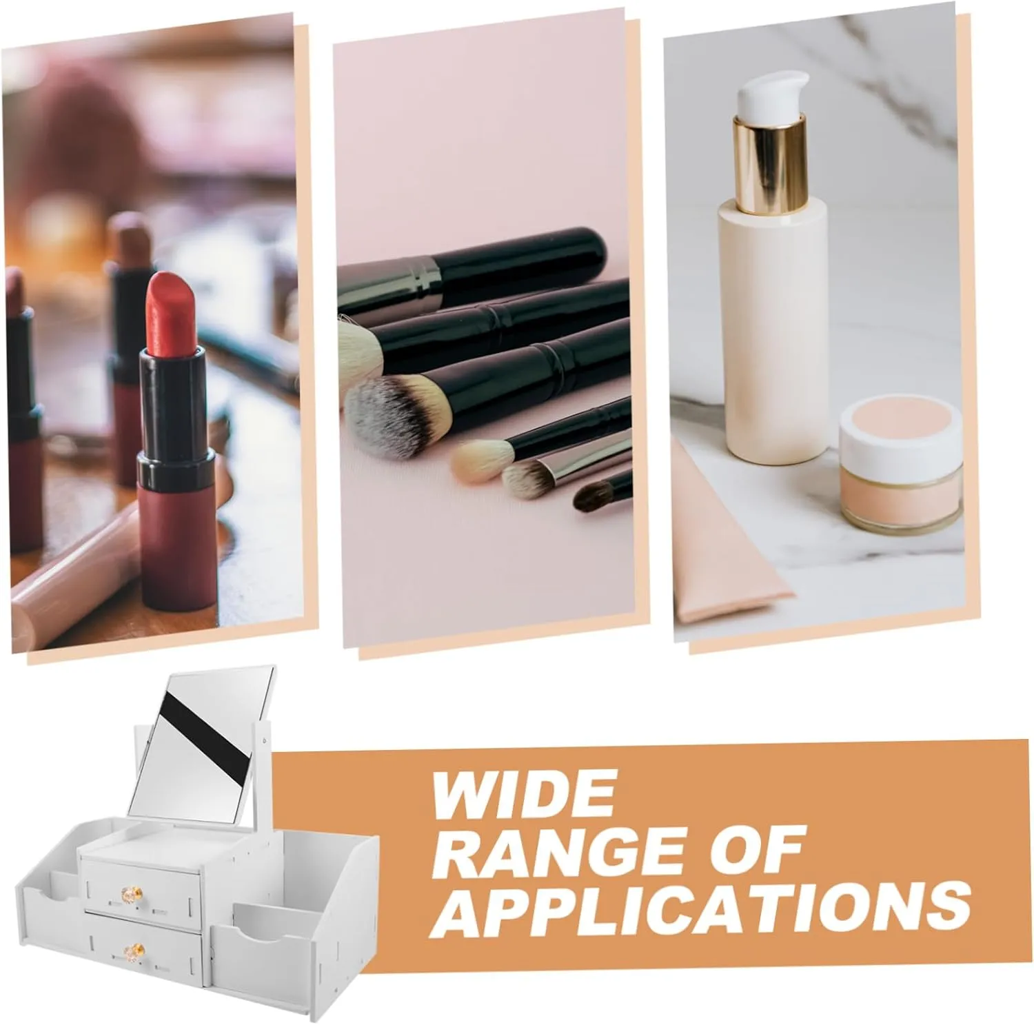 Cosmetic Organizer Drawers and Mirror Makeup Vanity Countertop Makeup Holder