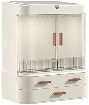 Cosmetic Organizer Light Luxury Cosmetic Storage Box LED Makeup Mirror Integrated Dressing Table Bathroom Facial Mask Perfume Desktop Shelf Makeup Organizers