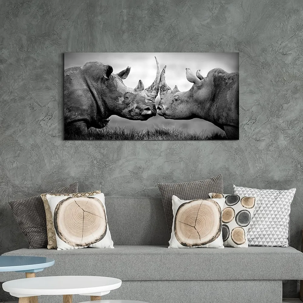 cozy country rhino wall art rhinoceros decor: rhino pictures wall decor wild animal canvas artwork large painting for diningroom national park 40" x 20"