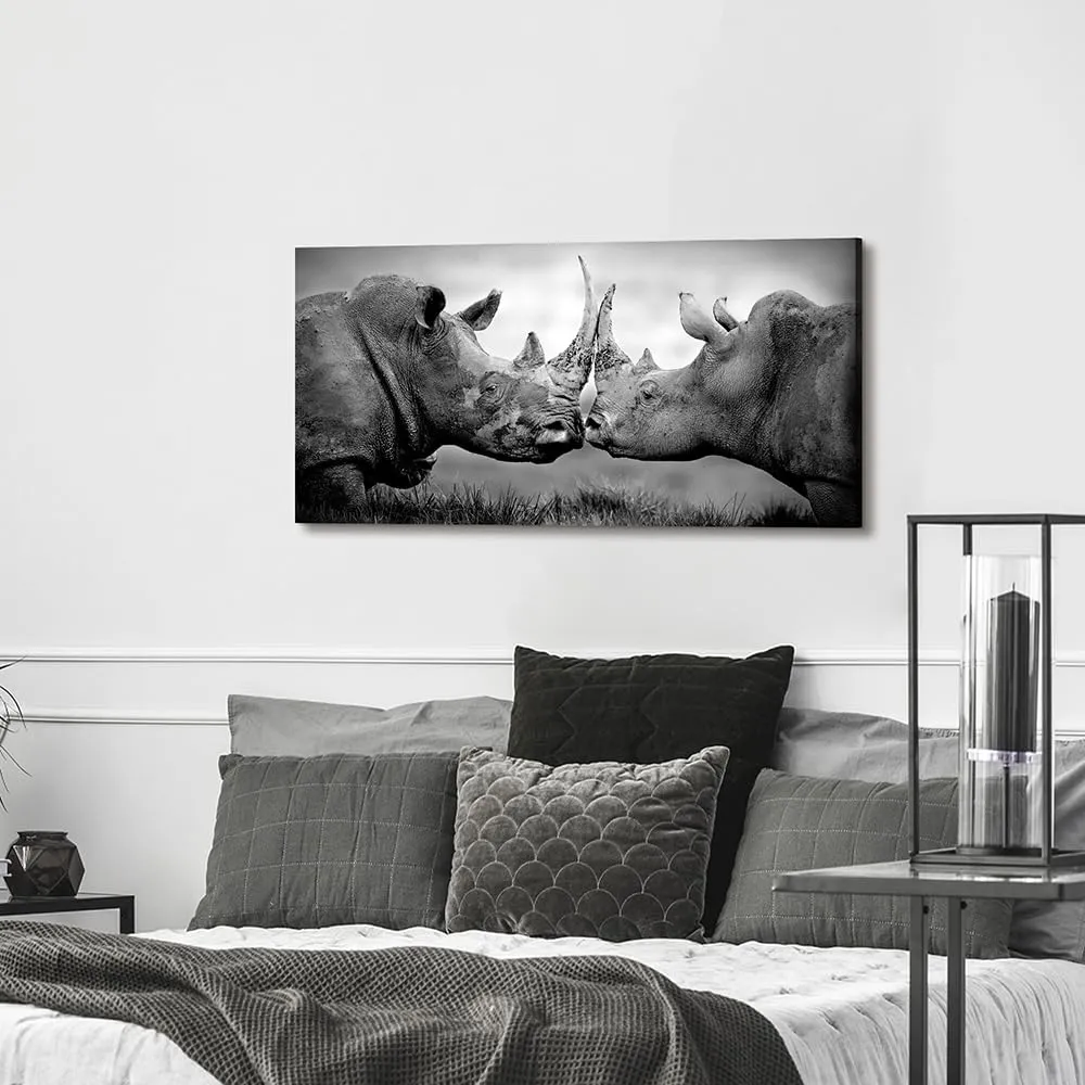 cozy country rhino wall art rhinoceros decor: rhino pictures wall decor wild animal canvas artwork large painting for diningroom national park 40" x 20"