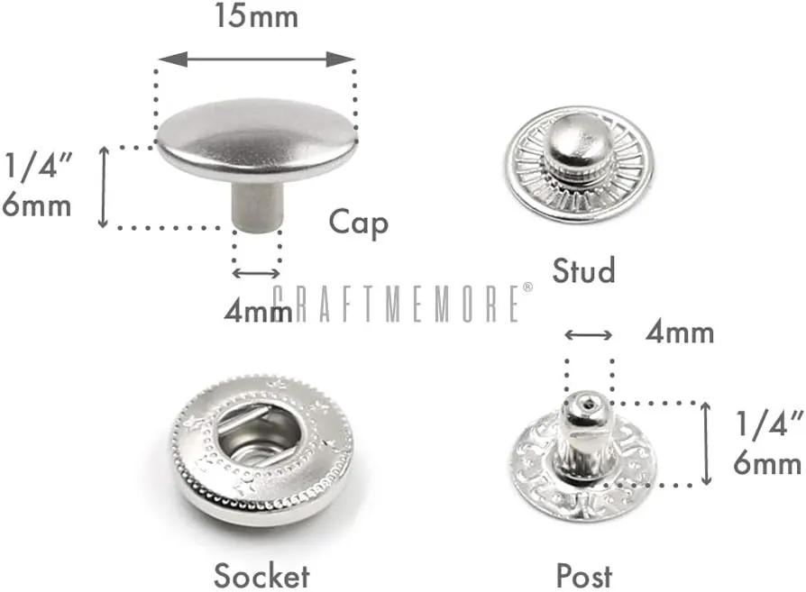 CRAFTMEMORE 50 Sets Gold Plating Snap Buttons S-Spring Socket Popper Fasteners for Jacket Bag Closures #831 VT8 (15mm (0.59"))