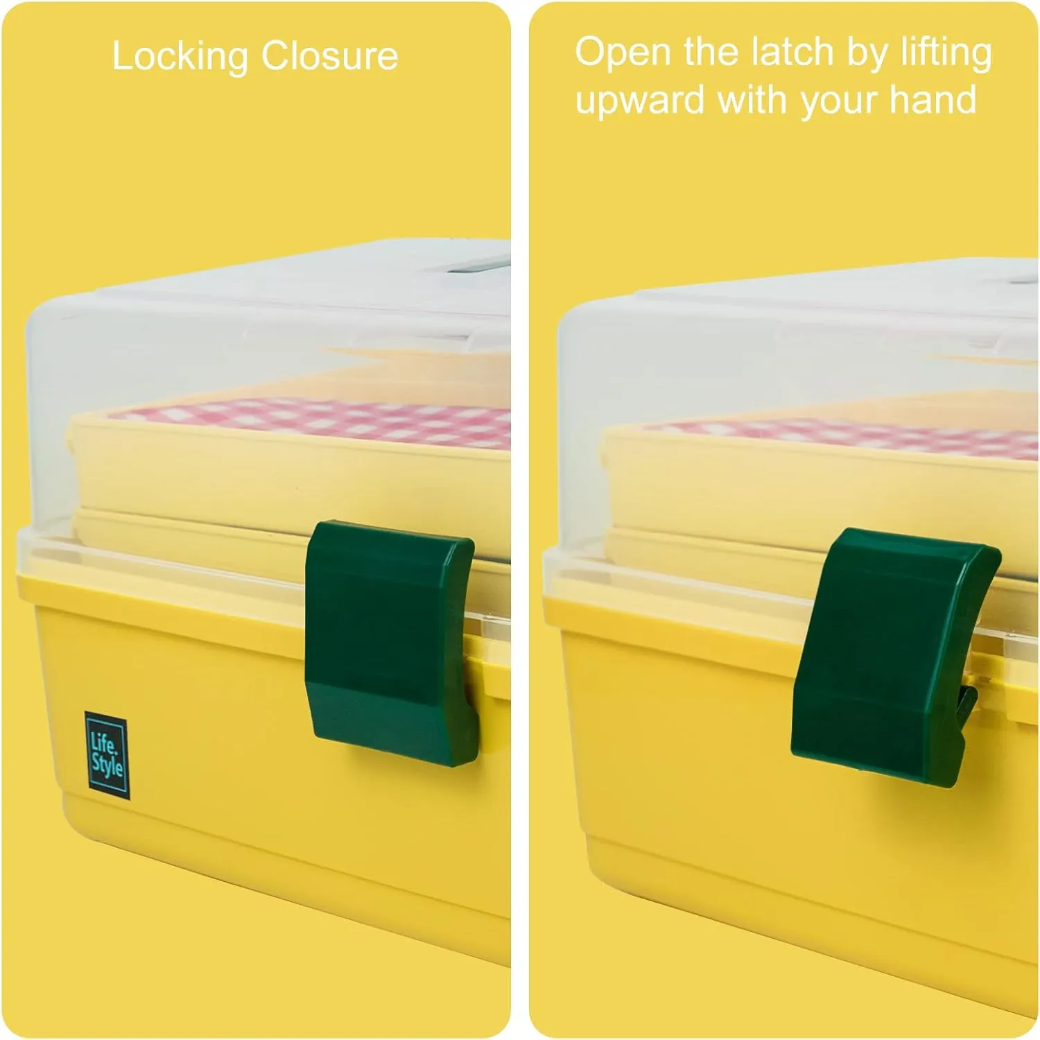 Creahaus 13 inch Art Craft Organizer Storage Box with 3 Layer, Multipurpose Plastic Tool Box with Handle for Sewing, Art Supply, Medicine, Nail, Hair Accessories (Yellow)