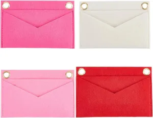 CREATCABIN 4Pcs 4 Colors Felt Purse Organizer Small Bag Insert Wool Tote Mini Envelope Shape Classic Inner Compatible Handbag Pocket Storage with Metal Eyelet for Travel Cosmetic Bags Accessories