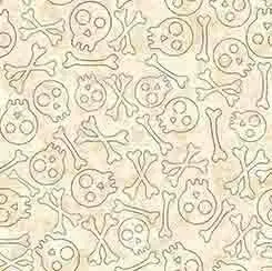 Creepin' It Real by Quilting Treasures STITCHED SKULLS/CREAM