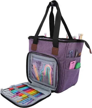 Crochet Bag,Middle size Yarn bag,Knitting Bag,Tote organizer for Crochet Accessories and Supplies,Yarn storage handbag.(Purple)