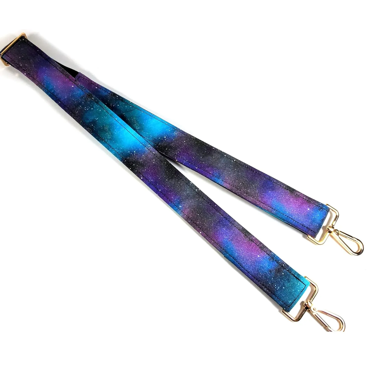 Cross Body Purple Nebula Galaxy Guitar Style Bag Strap -Purple Space Guitar Style Bag Strap Custom Color- Adjustable -Double Padded-Durable- (2" Width, Bronze)