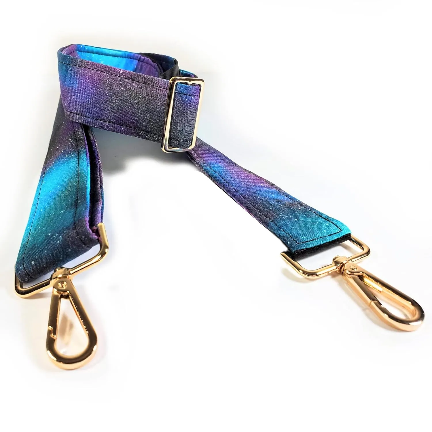 Cross Body Purple Nebula Galaxy Guitar Style Bag Strap -Purple Space Guitar Style Bag Strap Custom Color- Adjustable -Double Padded-Durable- (2" Width, Bronze)