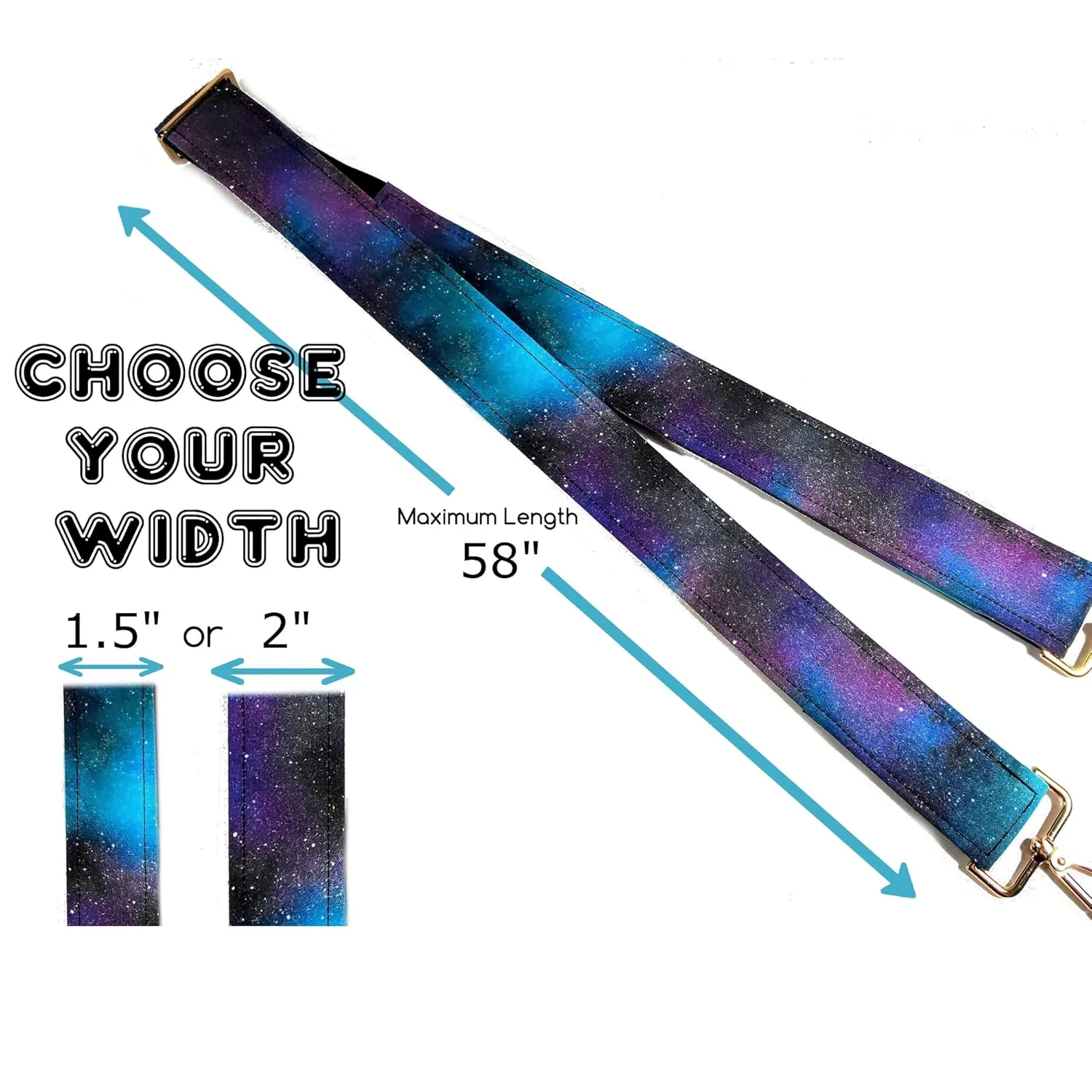 Cross Body Purple Nebula Galaxy Guitar Style Bag Strap -Purple Space Guitar Style Bag Strap Custom Color- Adjustable -Double Padded-Durable- (2" Width, Bronze)