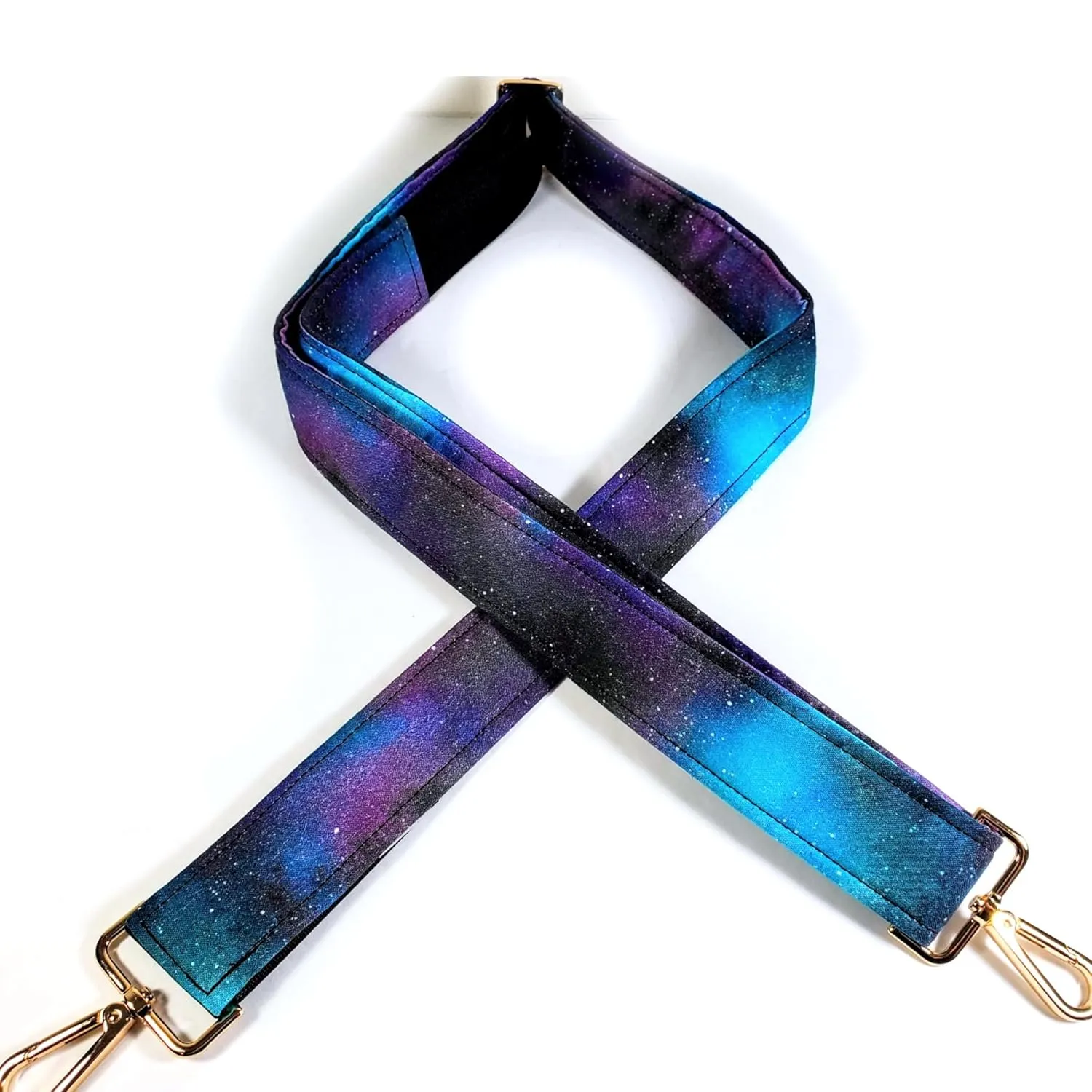 Cross Body Purple Nebula Galaxy Guitar Style Bag Strap -Purple Space Guitar Style Bag Strap Custom Color- Adjustable -Double Padded-Durable- (2" Width, Bronze)