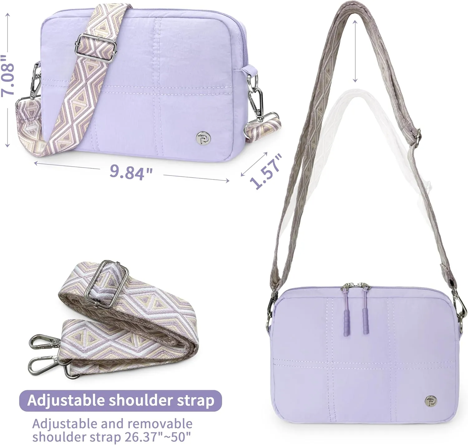 Crossbody Bags for Women, Small Quilted Shoulder Handbag with Adjustable Guitar Strap and Card Slots, Travel Purse