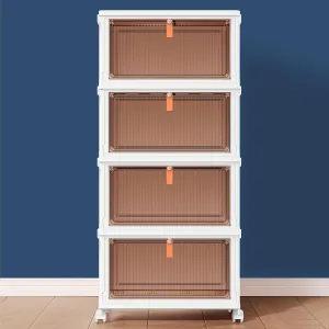 CTSNSLH 4 Tier Plastic Storage Bins and Boxes Organizer - Stackable with Lids for Bedroom, Living Room, Office - Foldable Containers