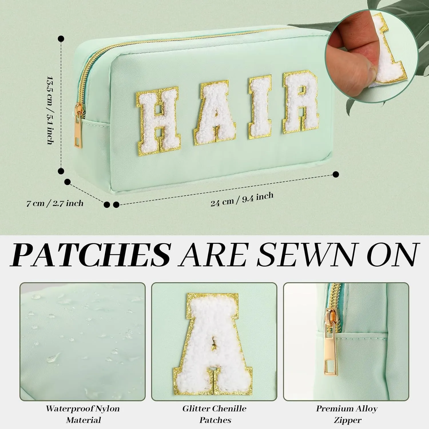 Cunno 4 Pcs Preppy Makeup Bags Chenille Letter Stuff Bag Nylon Cosmetic Pouch Cases with Zipper for Women Travel Toiletry