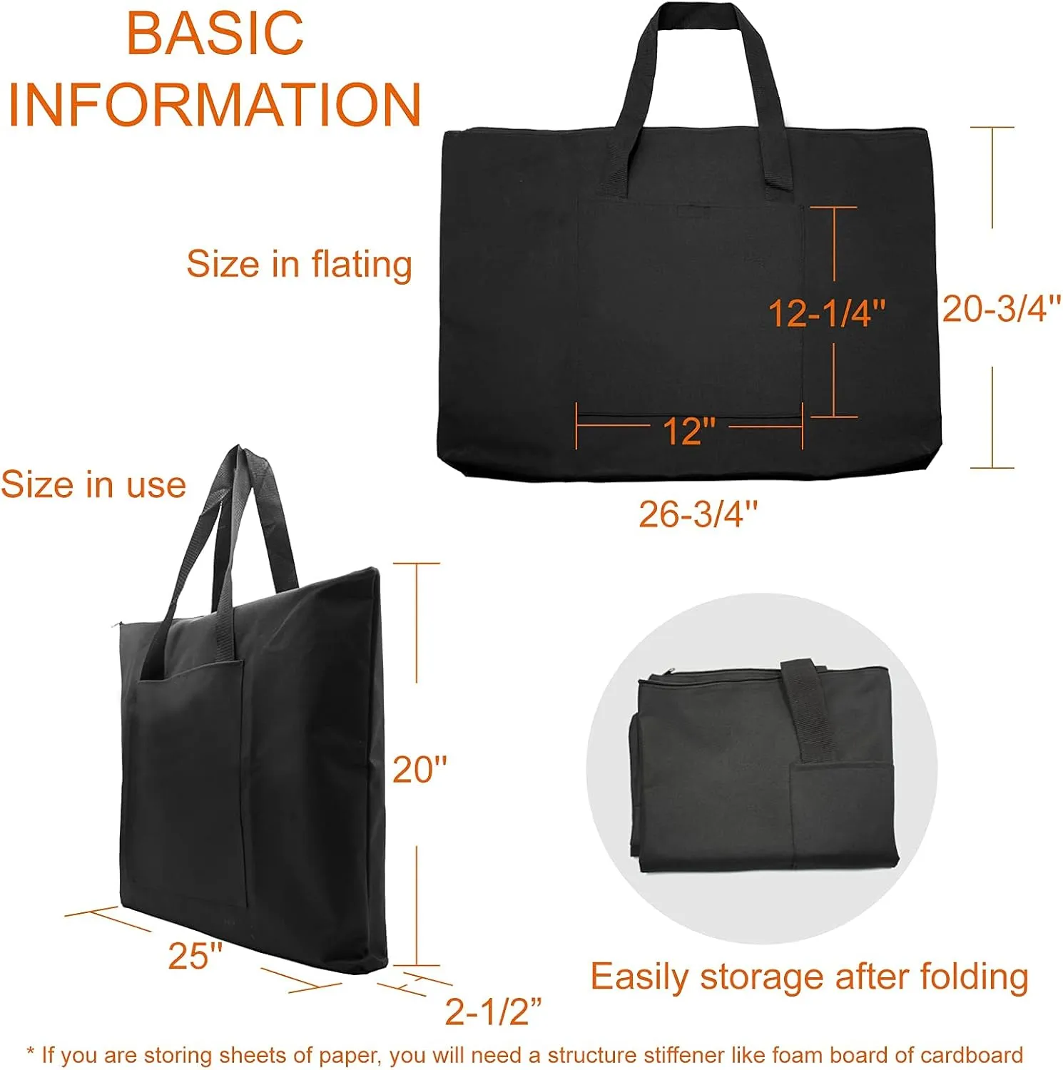 Cupohus Waterproof Art Portfolio Bag 20" x 26" for 18" x 24" Artworks with Outer Pockets and Handle, Student Carrying Storage Bag