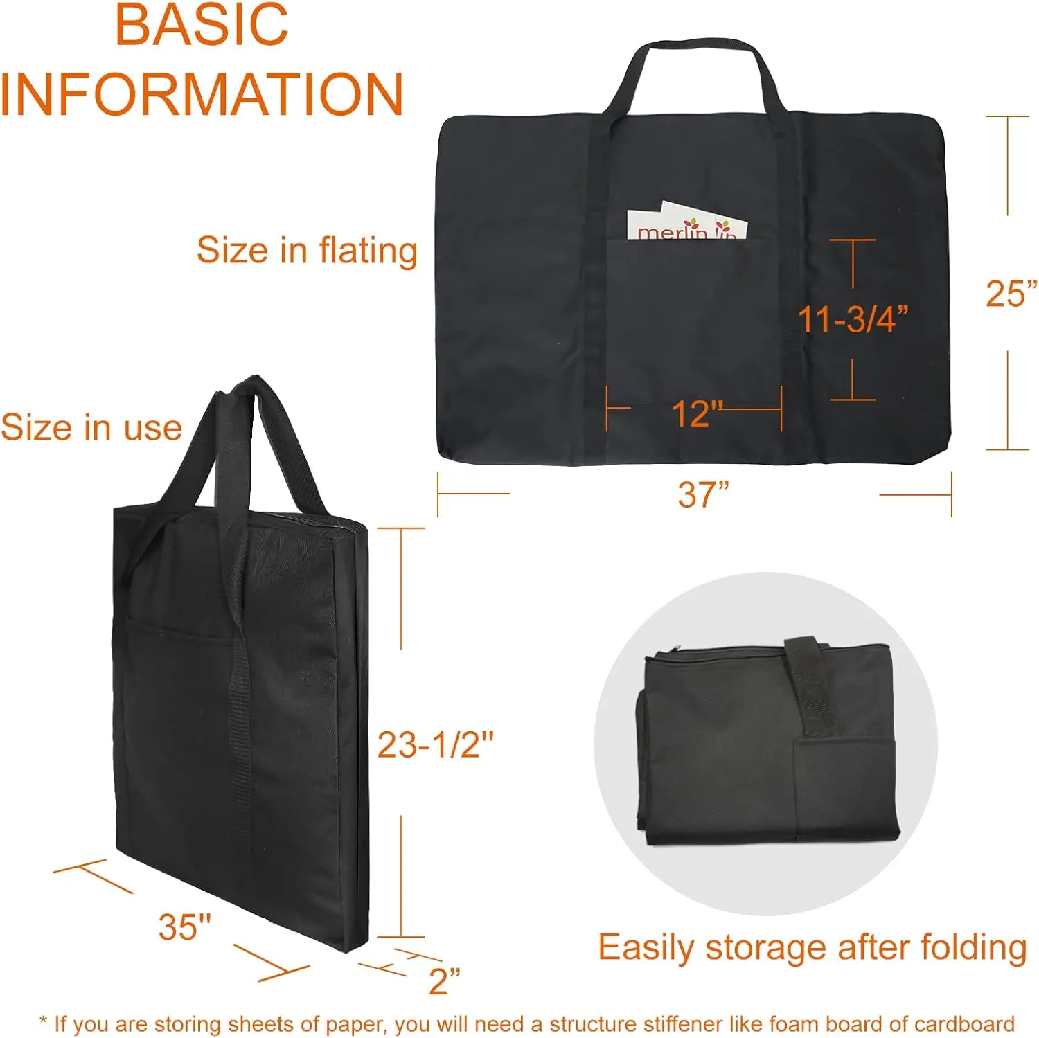 Cupohus Waterproof Art Portfolio Bag 25" x 37" for 24" x 36" Artworks with Outer Pockets and Handle, Student Carrying Storage Bag