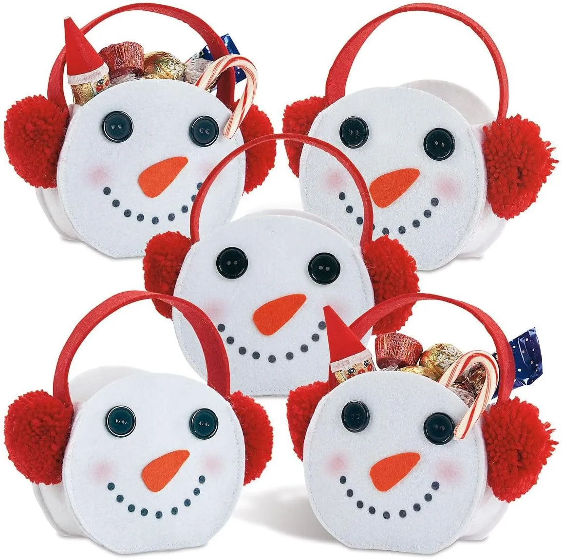 Current Earmuffs Christmas Felt Treat Bags, Set of 5 Gift Bags, 6 3/4" H Small Candy Bags for Children Holiday Parties Teachers Decorations