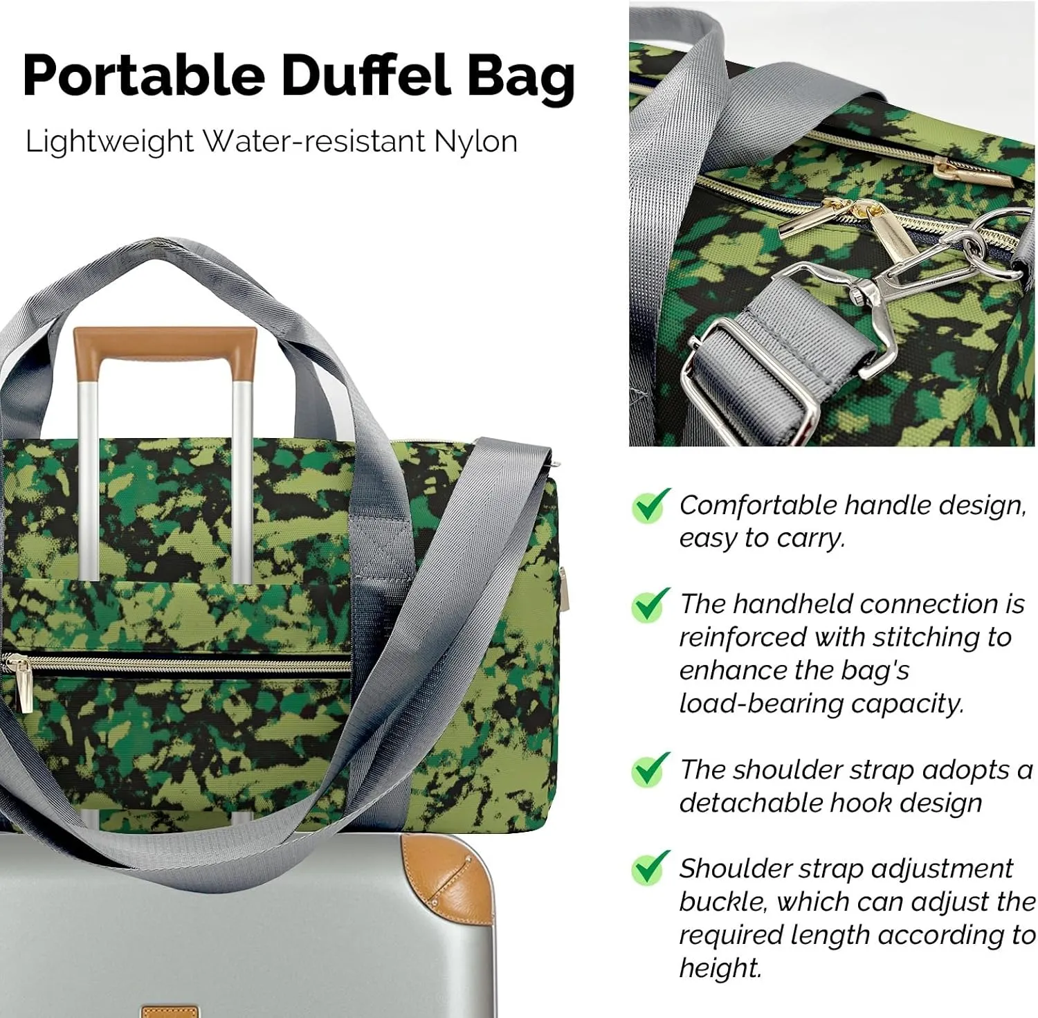 Custom Army Camo Camouflage Duffel Bag with Name Child Kids Adjustable Shoulder Strap Travel Bag for Boys Girls Teens