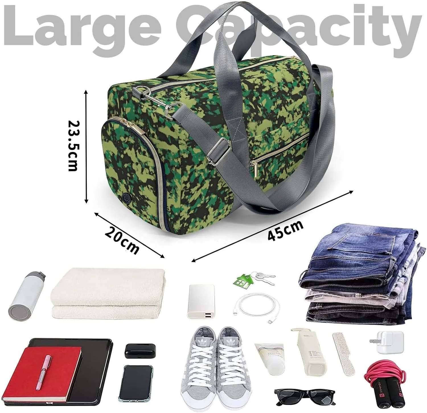 Custom Army Camo Camouflage Duffel Bag with Name Child Kids Adjustable Shoulder Strap Travel Bag for Boys Girls Teens