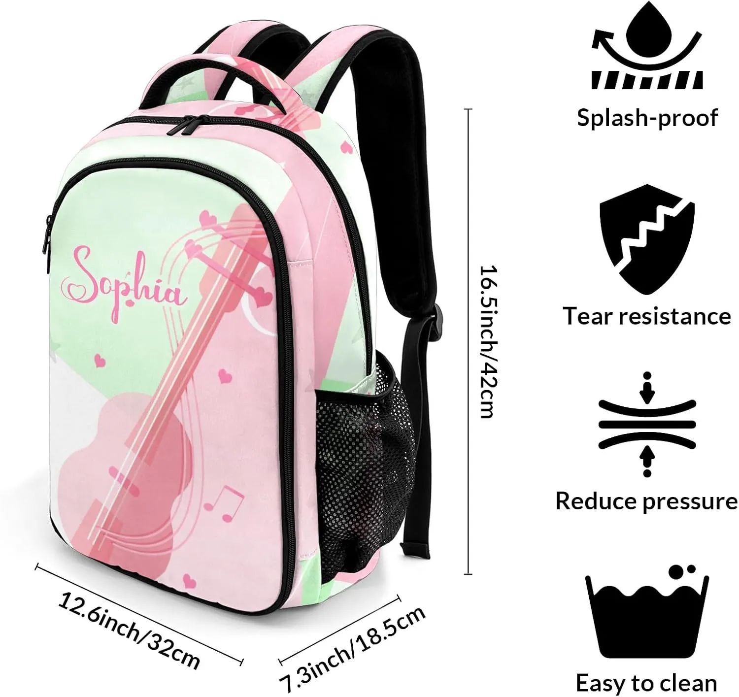 Custom Love Music Guitar Backpack Custom Name Large Capacity Shoulder Bags for Sports Party