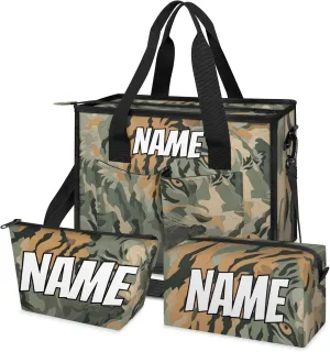 Custom Tiger Camouflage Travel Duffle Bags for Women Weekender Overnight Green Jungle Carry on Tote for Airplanes Business Hospital Gym with Toiletry Bag 3Pcs Set