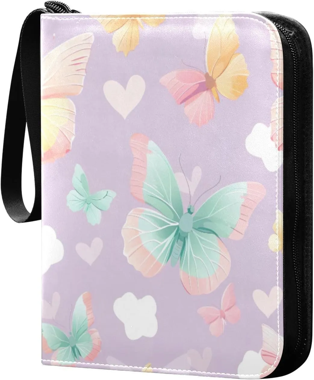 Cute Butterflies Colorful Card Binder 4 Pocket Trading Card Album Fits 400 Sports/Game Cards, PU Cover 3 Ring Card Collection with 50 Removable Sleeves