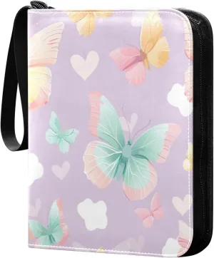 Cute Butterflies Colorful Card Binder 4 Pocket Trading Card Album Fits 400 Sports/Game Cards, PU Cover 3 Ring Card Collection with 50 Removable Sleeves