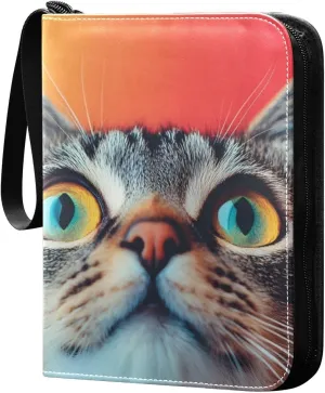 Cute Cat Card Binder 4 Pocket Trading Card Album Fits 400 Sports/Game Cards, PU Cover 3 Ring Card Collection with 50 Removable Sleeves