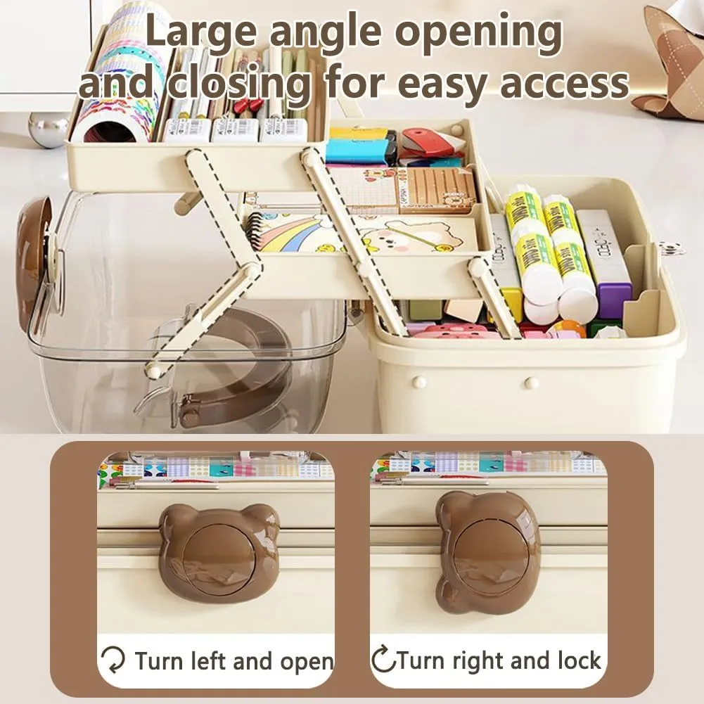 Cute Hair Accessories Organizer 3-Layers Kids Jewelry Storage Box Plastic Hair Accessories holder for Girls (Brown-Bear)