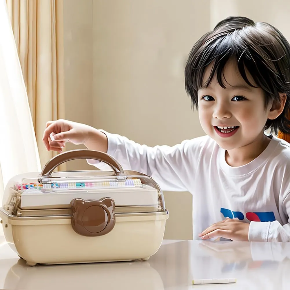Cute Hair Accessories Organizer 3-Layers Kids Jewelry Storage Box Plastic Hair Accessories holder for Girls (Brown-Bear)