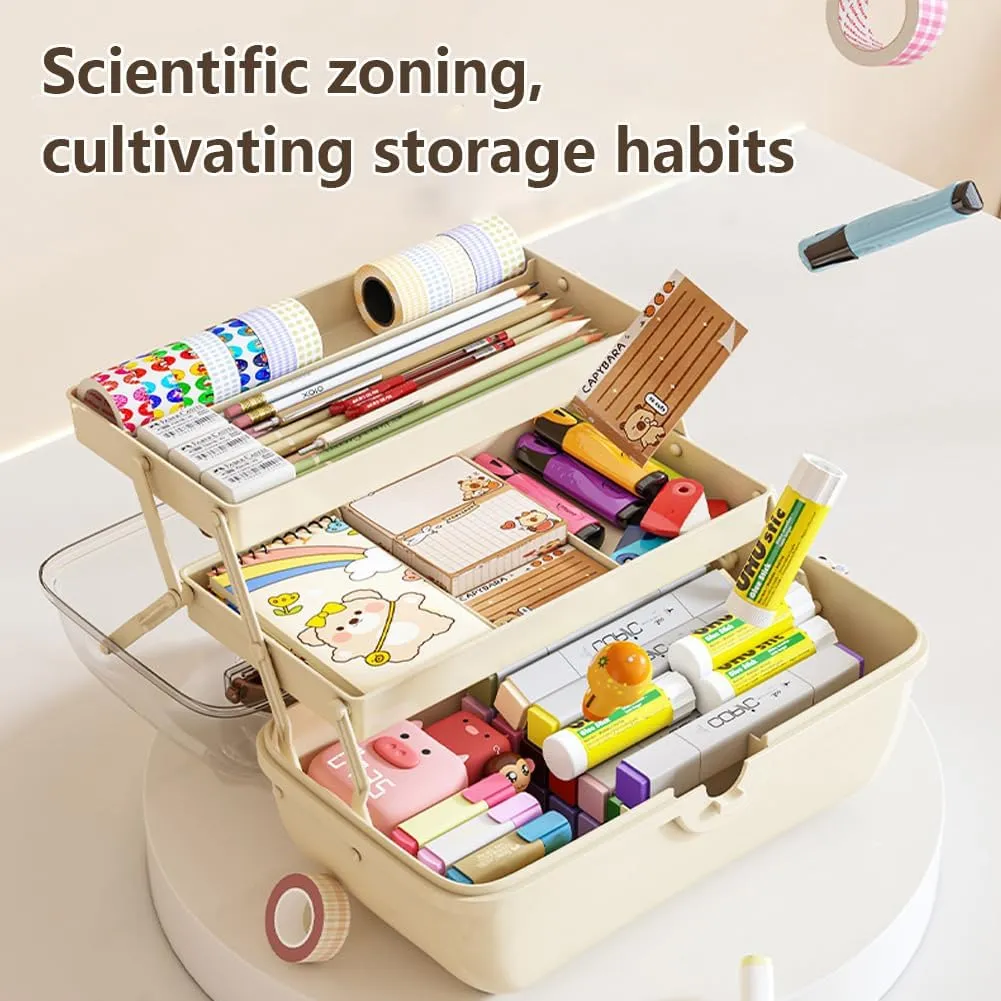 Cute Hair Accessories Organizer 3-Layers Kids Jewelry Storage Box Plastic Hair Accessories holder for Girls (Brown-Bear)