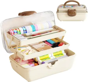 Cute Hair Accessories Organizer 3-Layers Kids Jewelry Storage Box Plastic Hair Accessories holder for Girls (Brown-Bear)