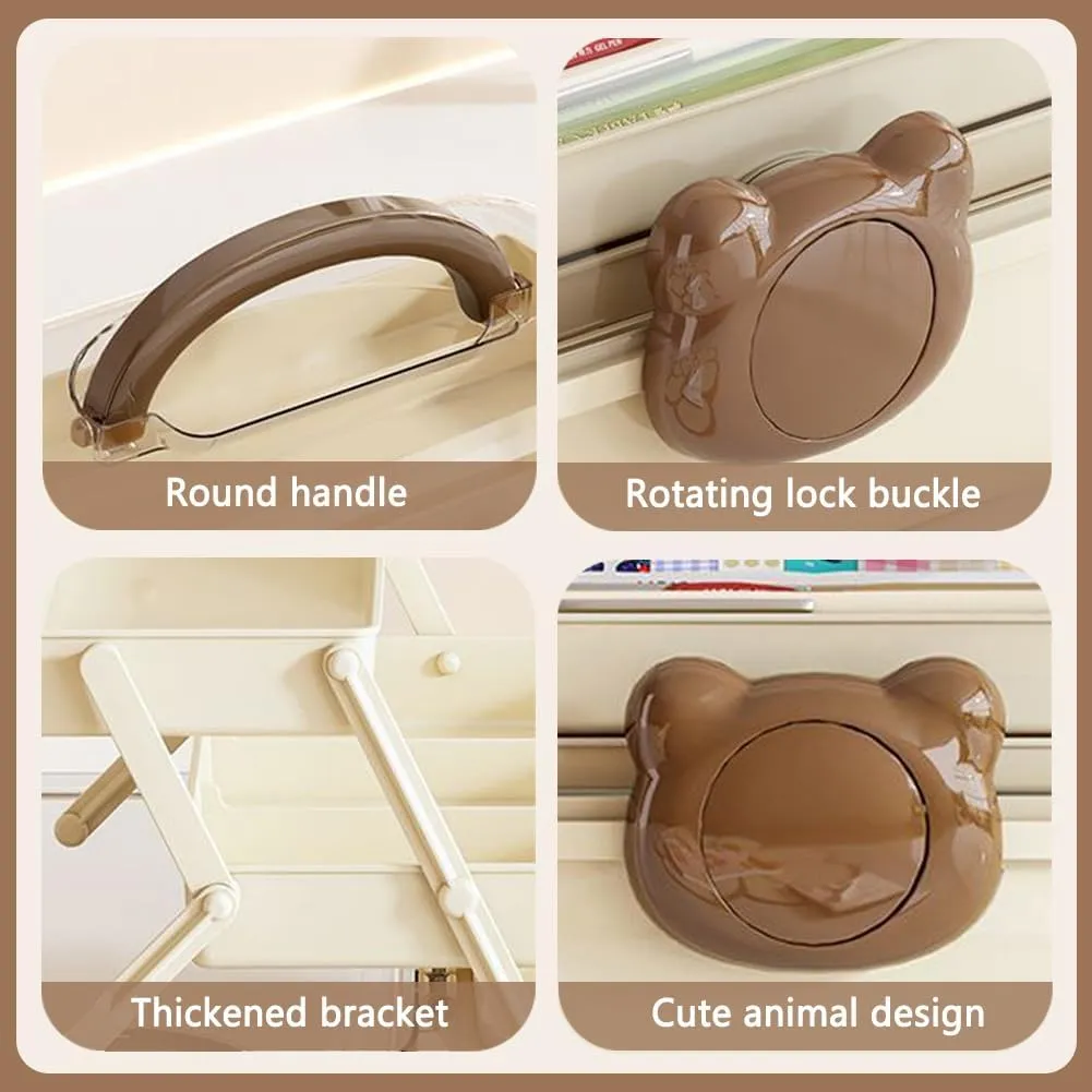 Cute Hair Accessories Organizer 3-Layers Kids Jewelry Storage Box Plastic Hair Accessories holder for Girls (Brown-Bear)