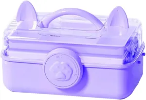 Cute Hair Accessories Organizer 3-Layers Kids Jewelry Storage Box Plastic Hair Accessories holder for Girls (Purple-Cat)