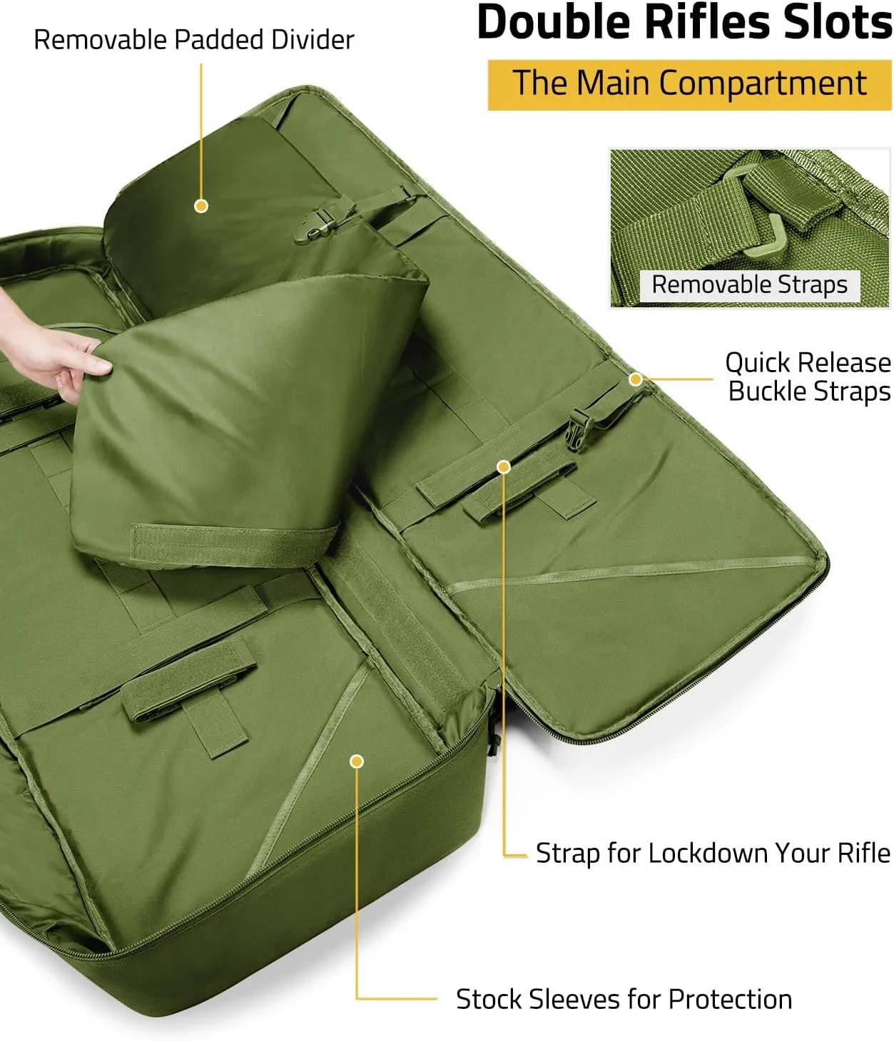 CVLIFE 36" 42" 46'' Soft Rifle Case Triple Layered Double Rifle Bag, Oversized Tactical Long Gun Bag with Lockable Zipper and Backpack Strap, Rifle Backpack Gun Case for Outdoor Hunting Shooting Range