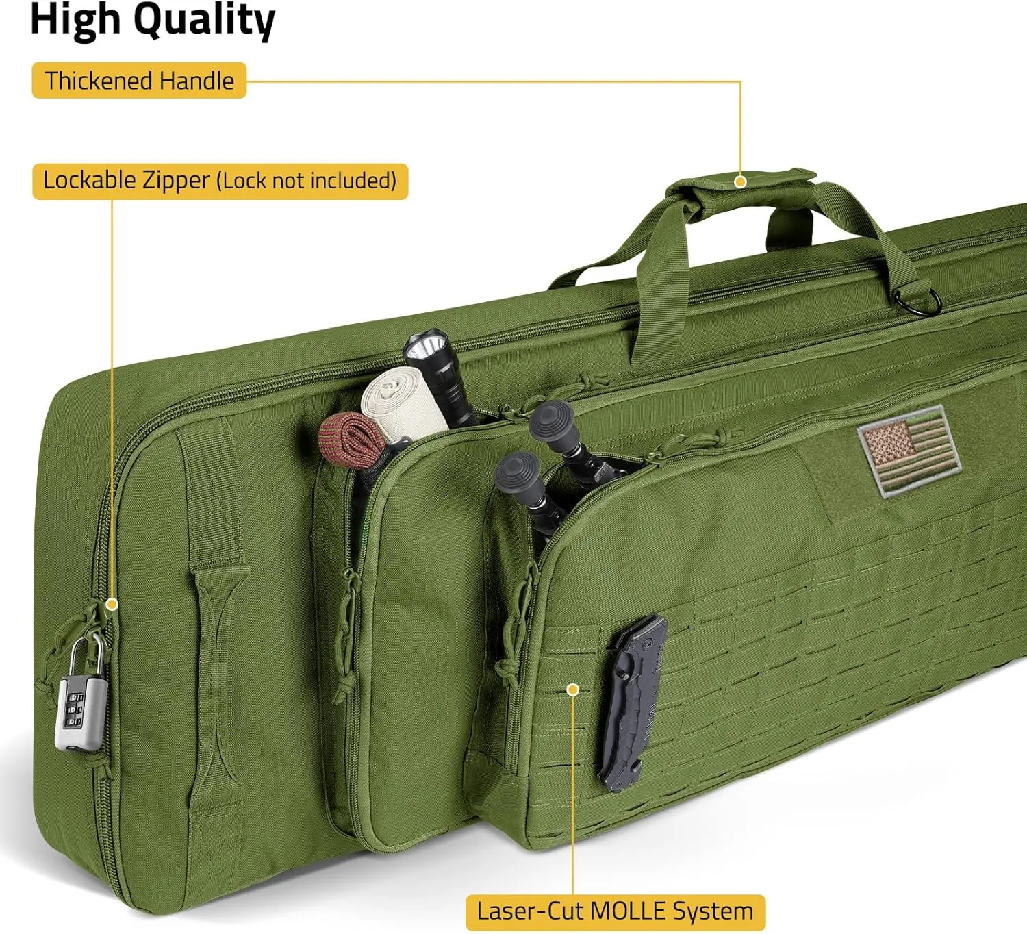 CVLIFE 36" 42" 46'' Soft Rifle Case Triple Layered Double Rifle Bag, Oversized Tactical Long Gun Bag with Lockable Zipper and Backpack Strap, Rifle Backpack Gun Case for Outdoor Hunting Shooting Range