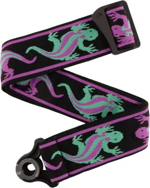D'Addario Auto Lock Guitar Strap - Acoustic & Electric Guitar Accessories - Easy to Use Auto Locking Guitar Straps - Uses Existing Guitar Strap Buttons - Vintage Lizard, Green & Pink