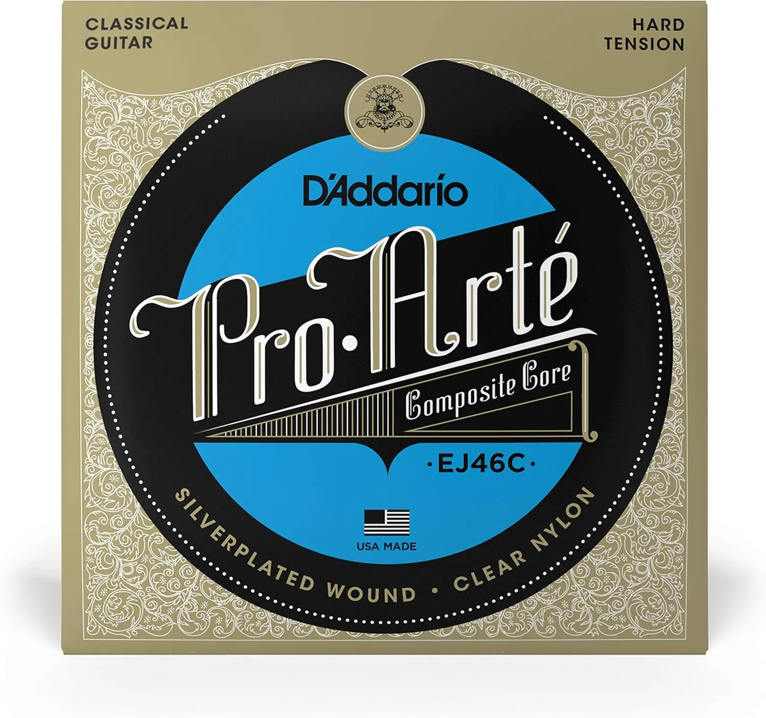 D'Addario Guitar Strings - Pro-Arte Classical Guitar Strings - EJ46C - Nylon Guitar Strings - Silver Plated Wrap, Composite Core, Clear Nylon Trebles - Hard Tension