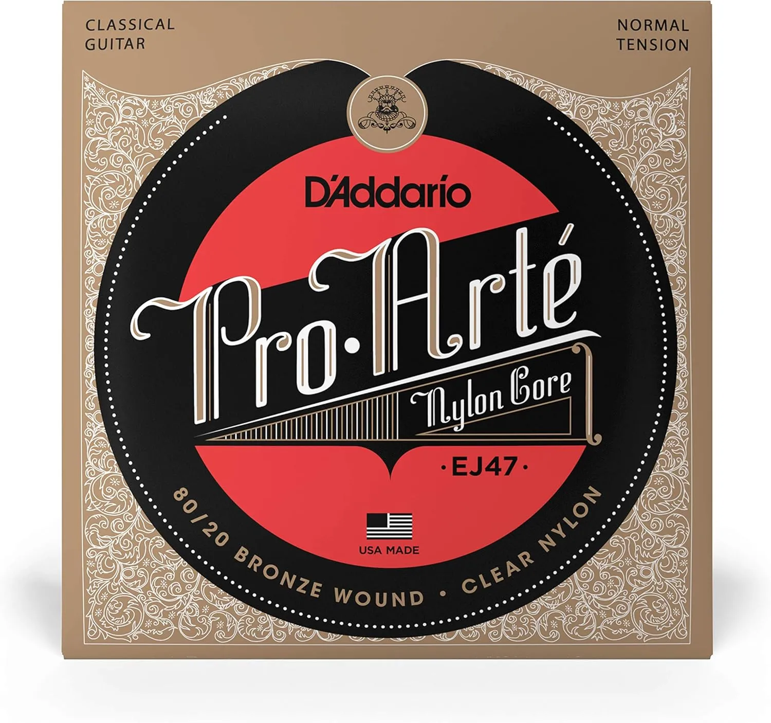 D'Addario Guitar Strings - Pro-Arte Classical Guitar Strings - EJ47 - Nylon Guitar Strings - 80/20 Bronze Wound, Nylon Core - Normal Tension