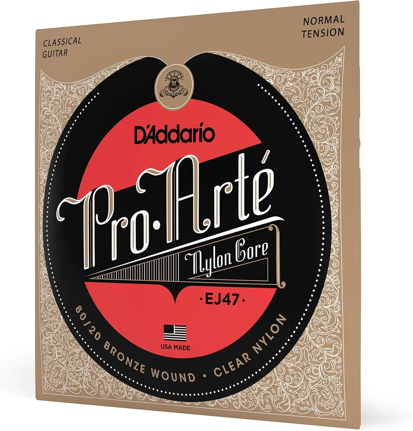 D'Addario Guitar Strings - Pro-Arte Classical Guitar Strings - EJ47 - Nylon Guitar Strings - 80/20 Bronze Wound, Nylon Core - Normal Tension