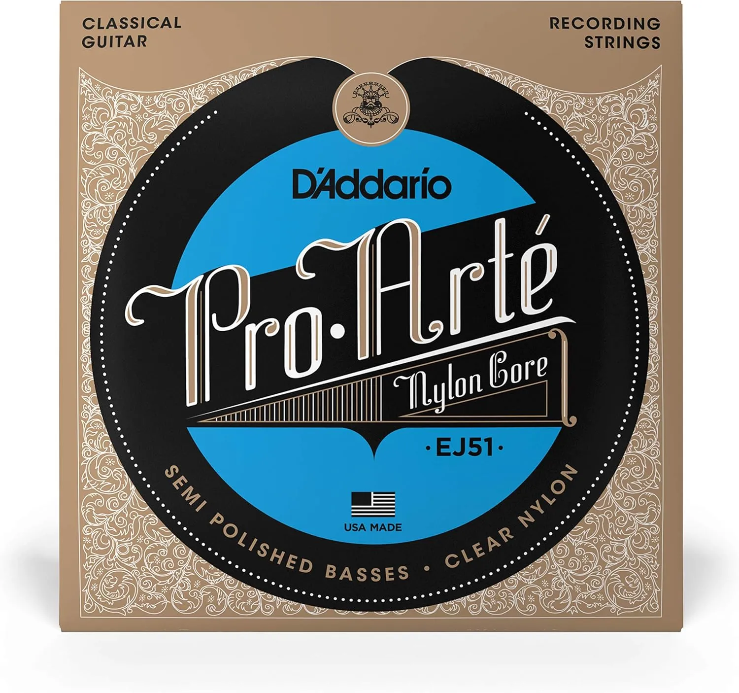 D'Addario Guitar Strings - Pro-Arte Classical Guitar Strings - EJ51 - Nylon Guitar Strings - Semi Polished Basses Nylon Core, Hard Tension