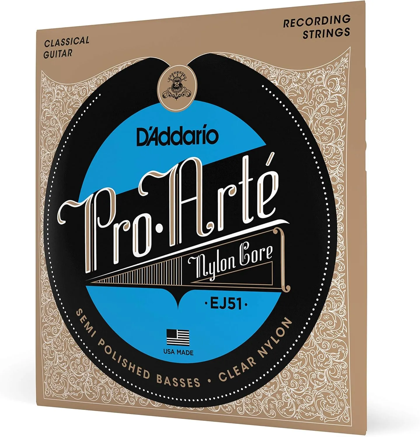 D'Addario Guitar Strings - Pro-Arte Classical Guitar Strings - EJ51 - Nylon Guitar Strings - Semi Polished Basses Nylon Core, Hard Tension