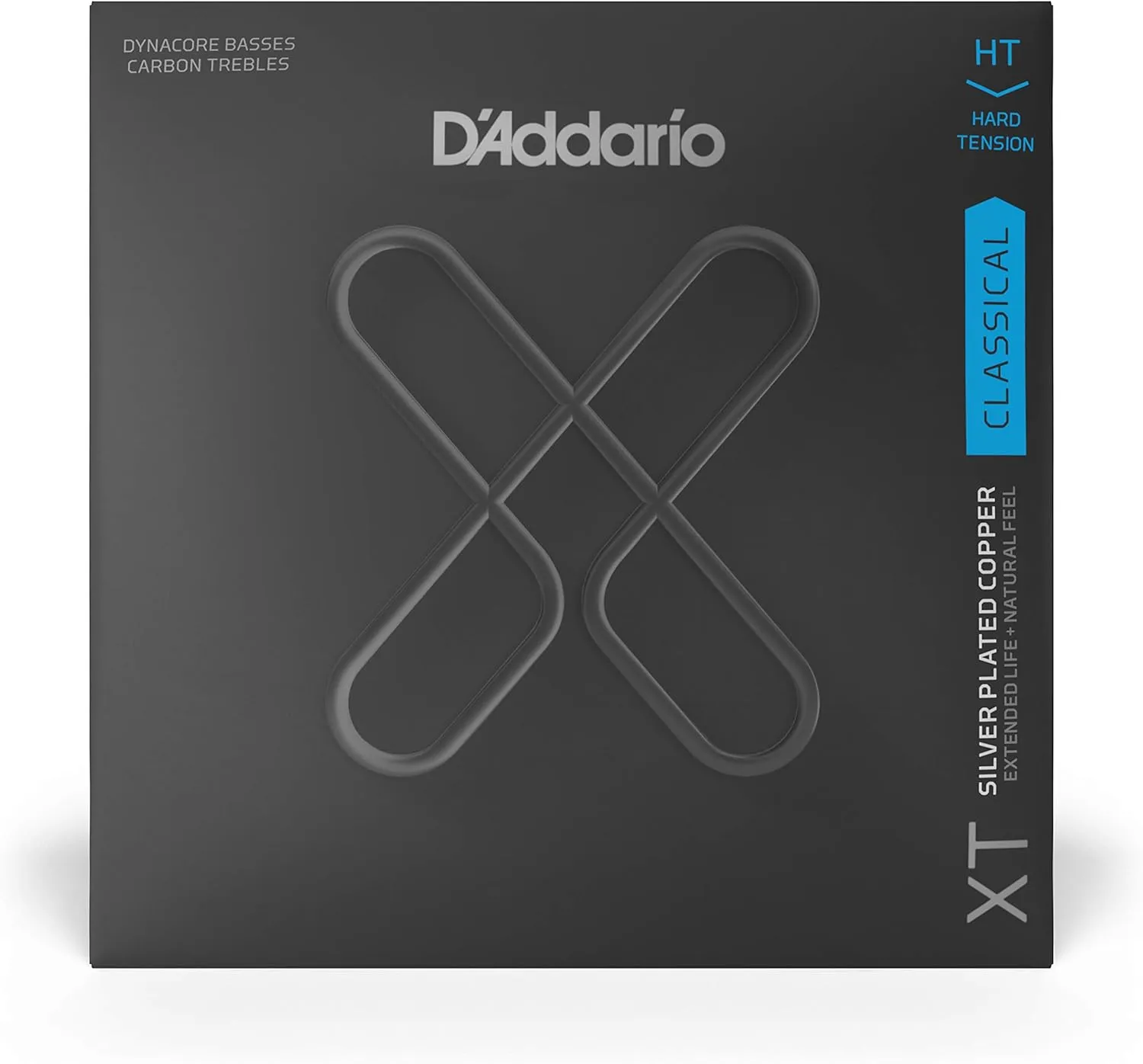 D'Addario Guitar Strings - XT Coated Classical Guitar Strings - XTC46FF - Silver Plated Copper, XT Dynacore, Carbon Trebles - Hard Tension