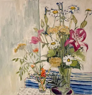 Daisies Lilies Yarrow C-LB342 Acrylic Painting by Lila Bacon 07-2020 30x30