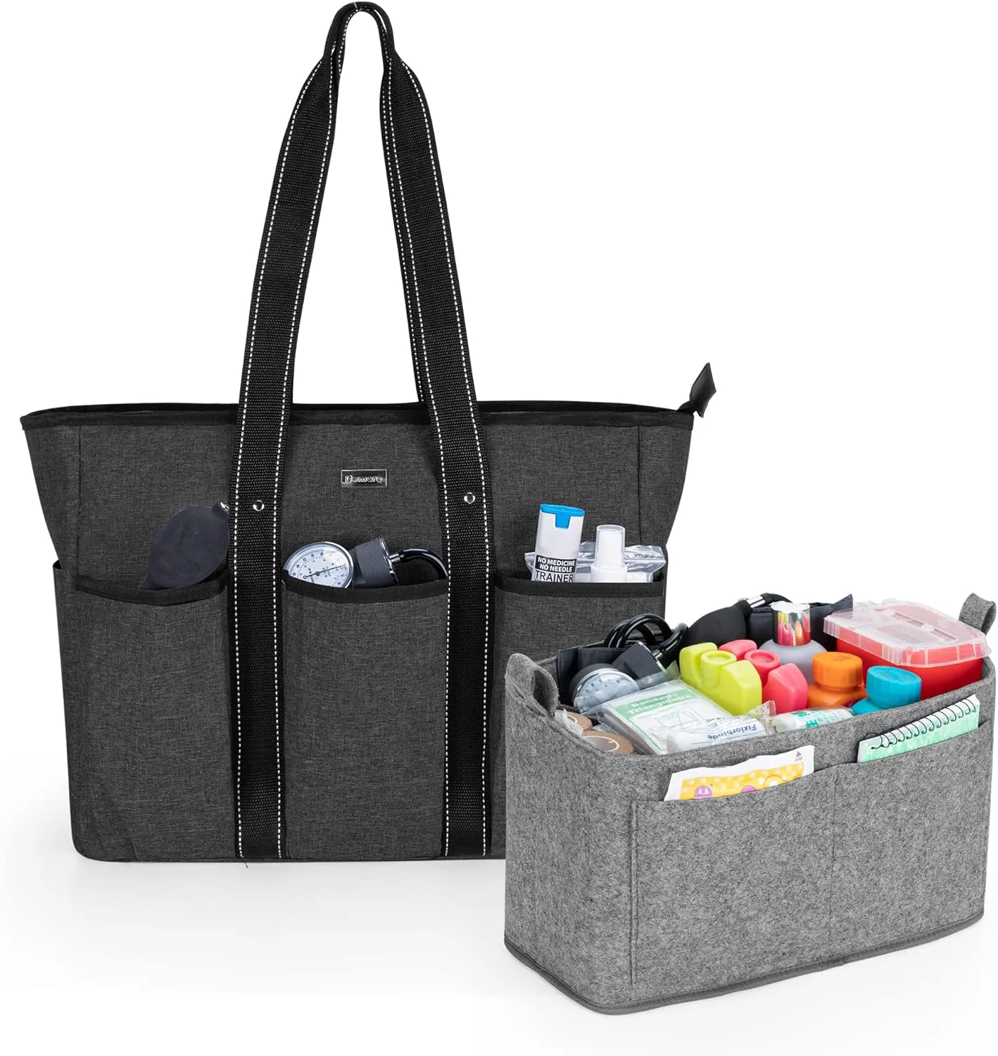 Damero Nurse Tote Bags with Purse Organizer Insert, Nurse Bags for Work with Padded 15.6'' Laptop Sleeve and Multiple Pockets, Black