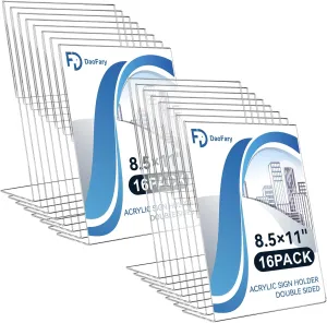 Daofary Acrylic Sign Holder 8.5 x 11, L Shape Slanted Back Clear Sign Holder Plastic Paper Holder Slant Back Sign Holders inches Sign Holder Plastic Display Stand for Office, Store, 16 Pack