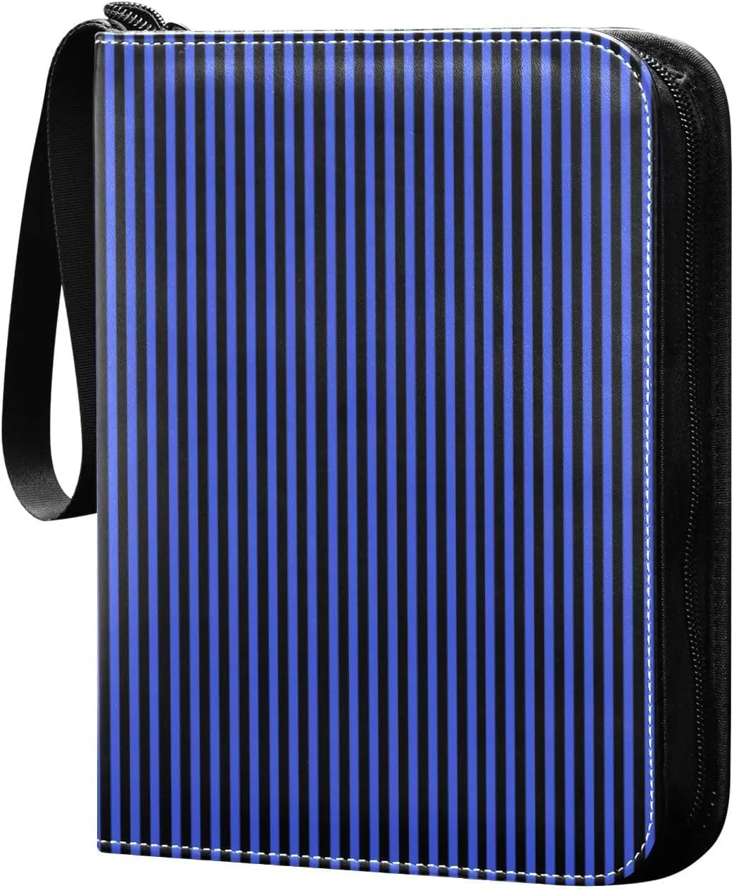 Dark Blue Black Stripes Card Binder 4 Pocket Trading Card Album Fits 400 Sports/Game Cards, PU Cover 3 Ring Card Collection with 50 Removable Sleeves
