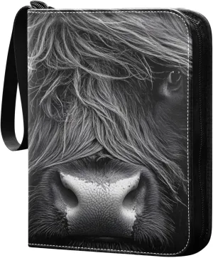 Dark Highland Cattle Card Binder 4 Pocket Trading Card Album Fits 400 Sports/Game Cards, PU Cover 3 Ring Card Collection with 50 Removable Sleeves