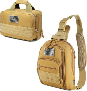 DBTAC Concealed Carry Sling Bag Small (Tan)   Range Bag XS Size (Tan), Lockable Zipper, Durable Material, Compact Design