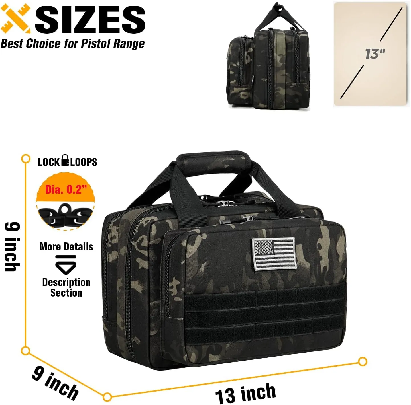 DBTAC Gun Case Bag Upgraded Compact | Tactical 3x Pistol Bag Firearm Shooting Case with Lockable Zipper for Shooting Range Outdoor Hunting | Molle Pouch   US Flag Patch   Universal Holster Included