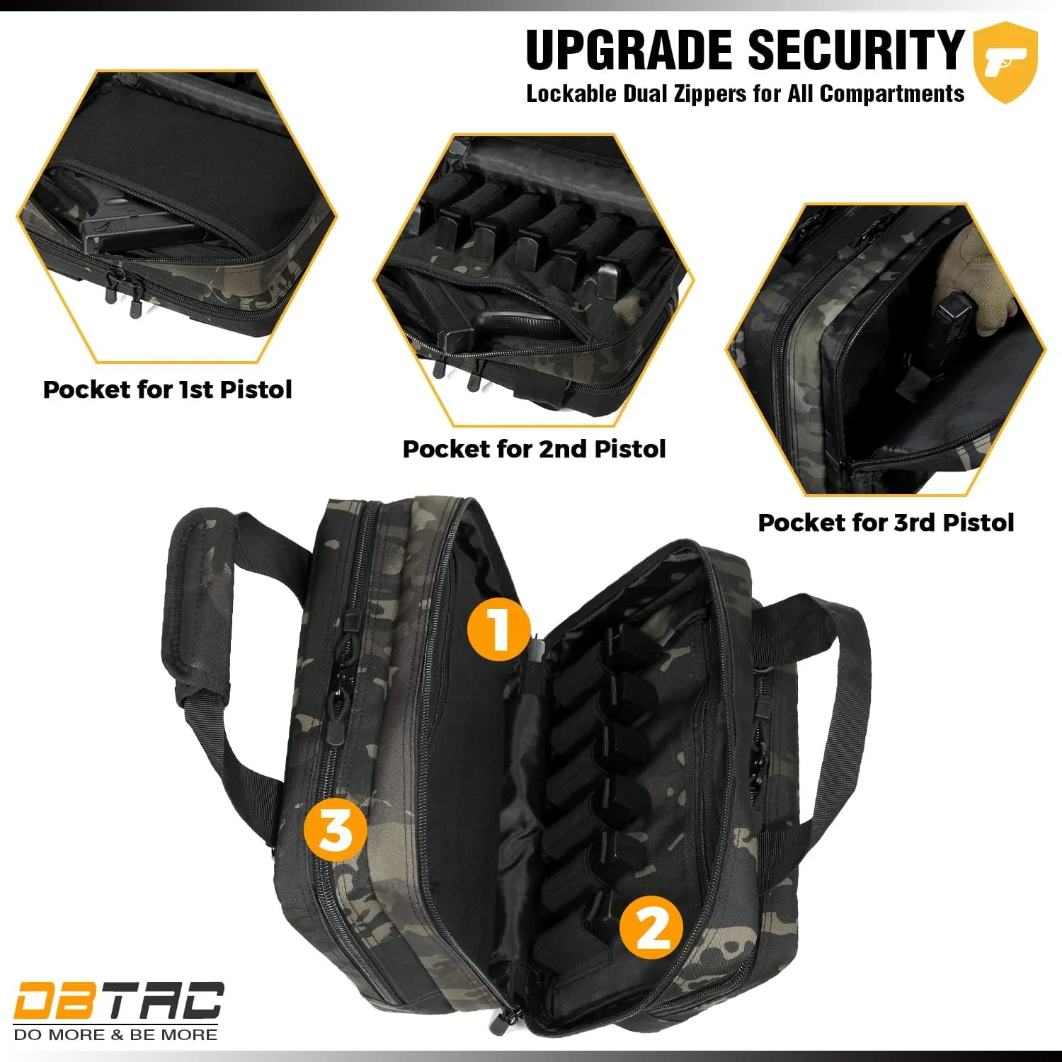 DBTAC Gun Case Bag Upgraded Compact | Tactical 3x Pistol Bag Firearm Shooting Case with Lockable Zipper for Shooting Range Outdoor Hunting | Molle Pouch   US Flag Patch   Universal Holster Included