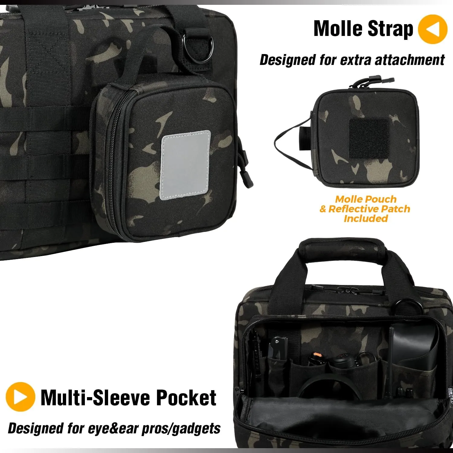 DBTAC Gun Case Bag Upgraded Compact | Tactical 3x Pistol Bag Firearm Shooting Case with Lockable Zipper for Shooting Range Outdoor Hunting | Molle Pouch   US Flag Patch   Universal Holster Included